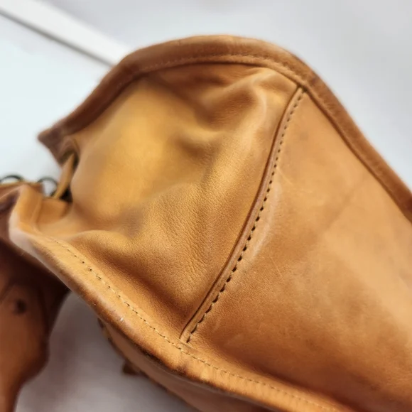 Cole Haan Musturd Yellow Leather Hobo Shoulder Hand Bag Whipstitch Boho Medium - Picture 14 of 16